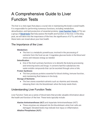 A Comprehensive Guide to Liver Function Tests