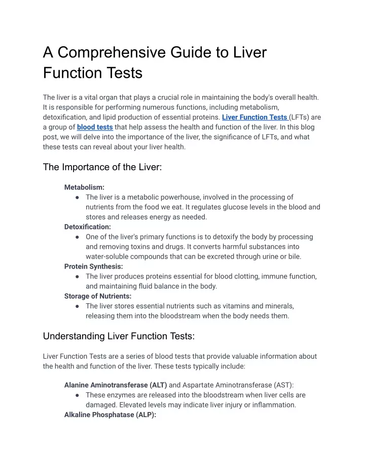 a comprehensive guide to liver function tests