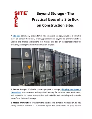 Beyond Storage - The Practical Uses of a Site Box on Construction Sites