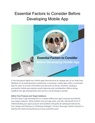 Essential Factors to Consider Before Developing Mobile App