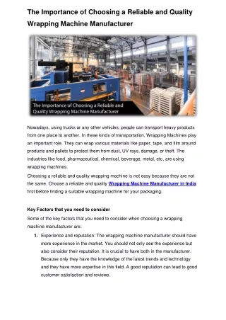 Blog-1 The Importance of Choosing a Reliable and Quality Wrapping Machine Manufacturer