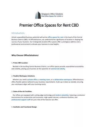 Premier Office Spaces for Rent CBD