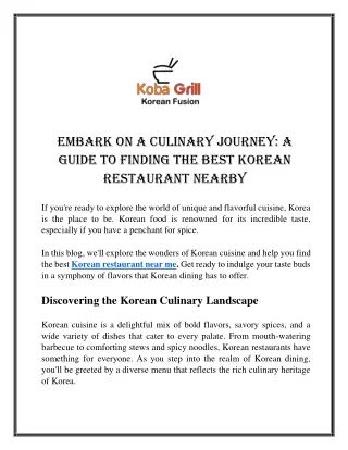 Embark on a Culinary Journey A Guide to Finding the Best Korean Restaurant Nearby