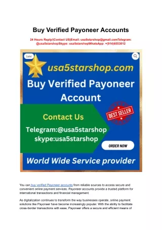 Buy usa Verified Payoneer Accounts