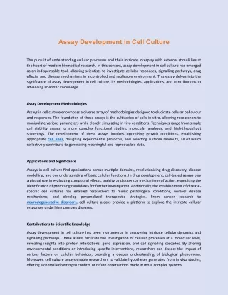 Assay Development in Cell Culture