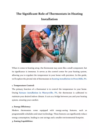 The Significant Role of Thermostats in Heating Installation