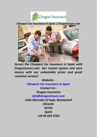 Cheapest Car Insurance In Spain  Dragoninsure.com