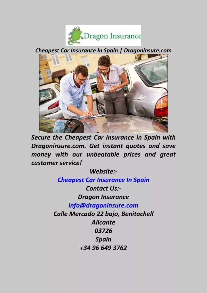 cheapest car insurance in spain dragoninsure com