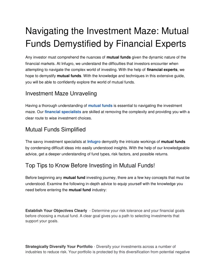 navigating the investment maze mutual funds