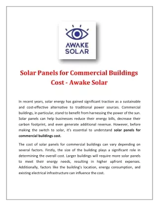 Solar Panels For Commercial Buildings Cost - Awake Solar