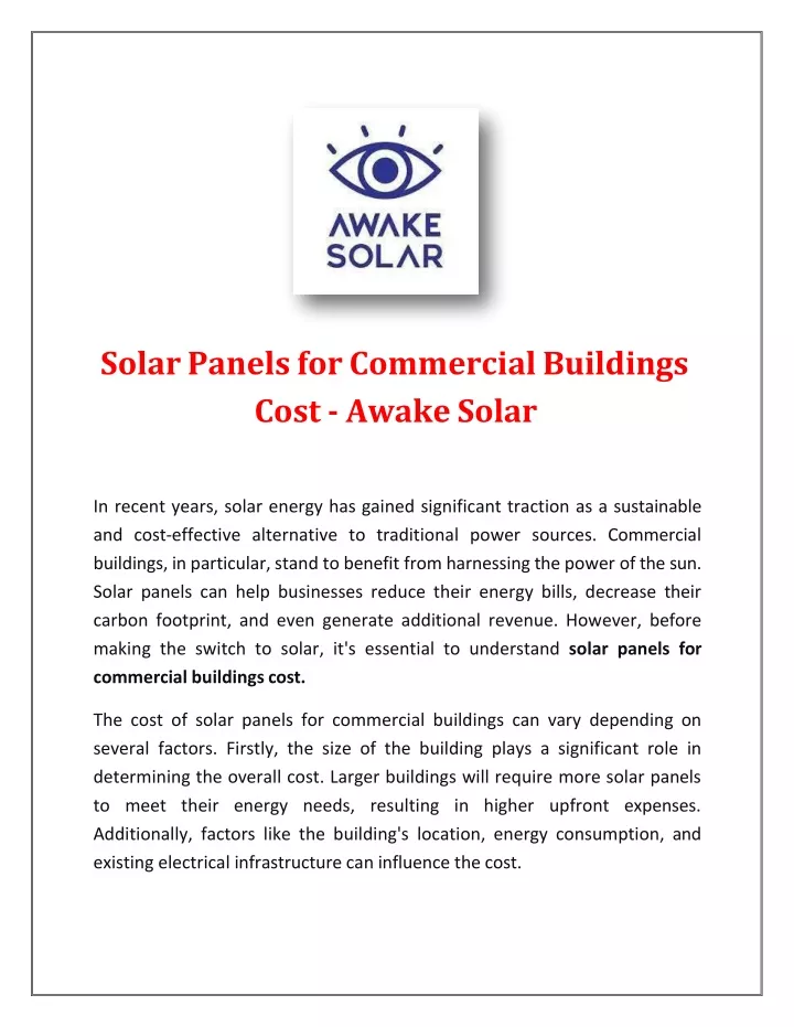 solar panels for commercial buildings cost awake solar