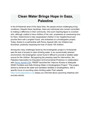 Clean Water Brings Hope in Gaza, Palestine