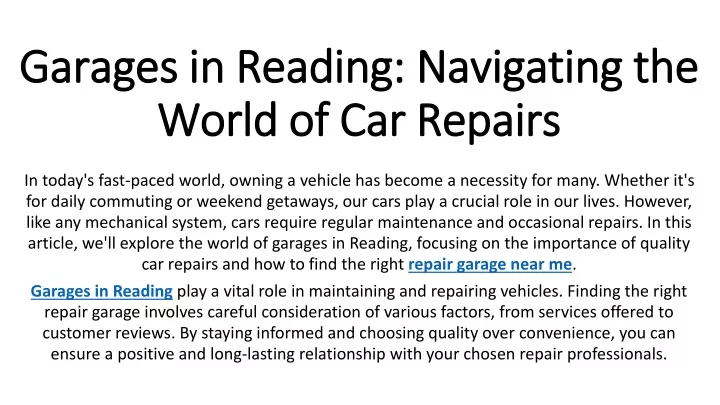 garages in reading navigating the world of car repairs