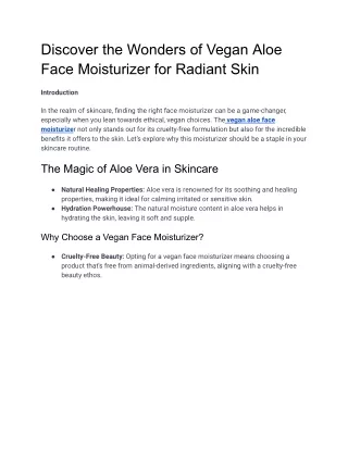 Discover the Wonders of Vegan Aloe Face Moisturizer for Radiant Skin