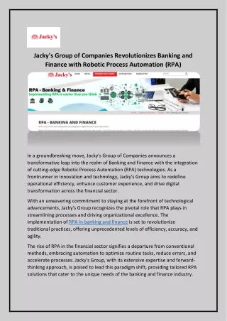 RPA in Banking and Finance - Jackys