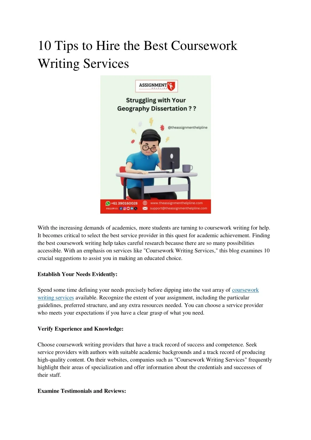 Coursework Writing Samples PPT - 10 Tips to Hire the Best Coursework Writing Services PowerPoint ...