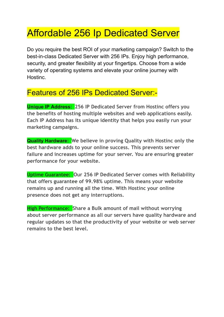 affordable 256 ip dedicated server