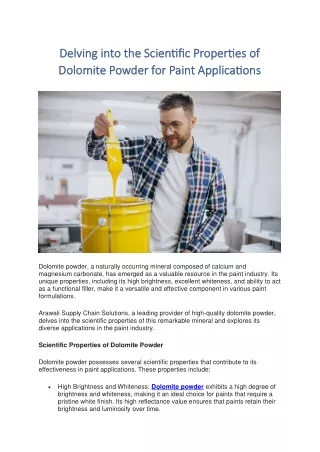 Delving into the Scientific Properties of Dolomite Powder for Paint Applications
