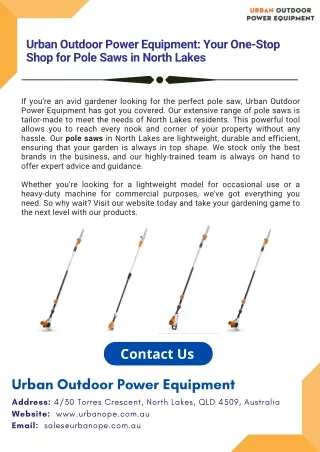 Urban Outdoor Power Equipment Your One-Stop Shop for Pole Saws in North Lakes