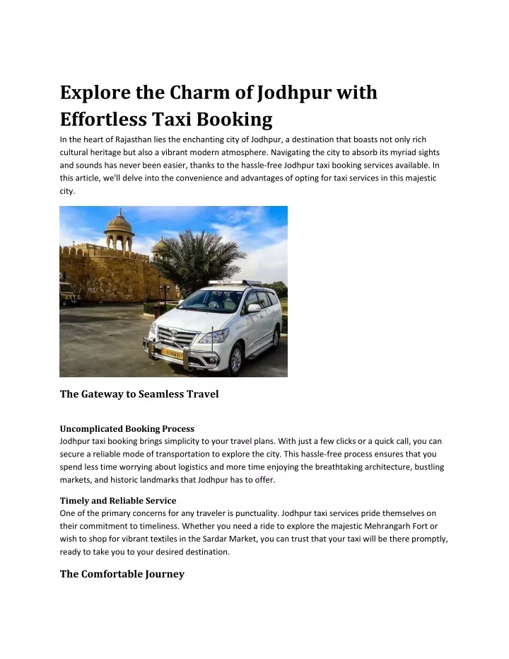 explore the charm of jodhpur with effortless taxi