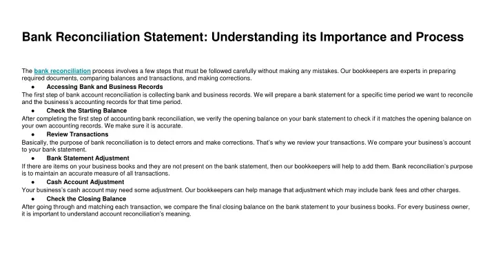 bank reconciliation statement understanding its importance and process