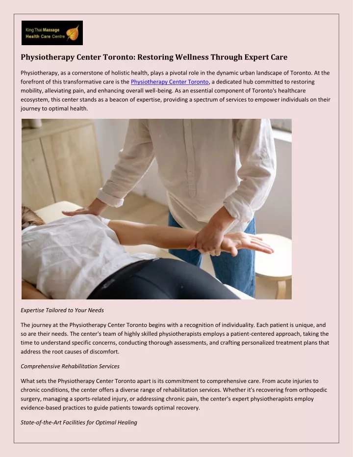 physiotherapy center toronto restoring wellness