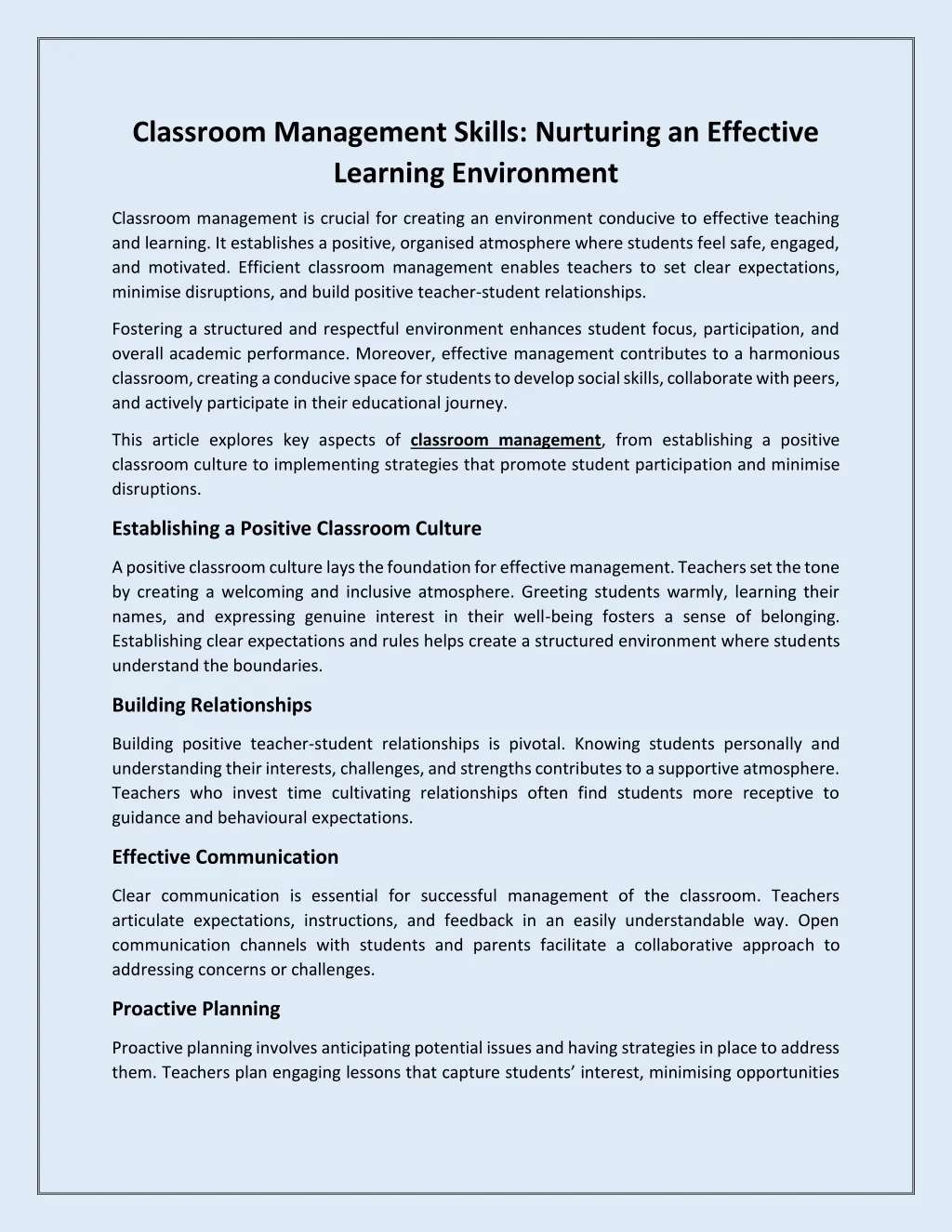 PPT - Classroom Management Skills Nurturing an Effective Learning ...