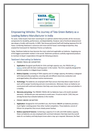 Empowering Vehicles The Journey of Tata Green Battery as a Leading Battery Manufacturer in India