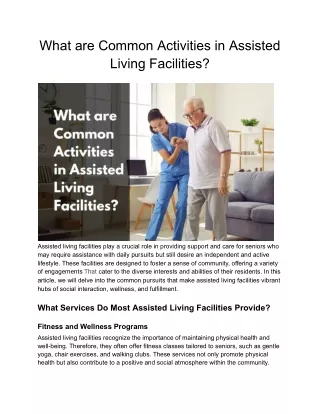 What are Common Activities in Assisted Living Facilities