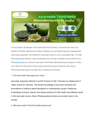 Ayurvedic Third Party Manufacturing Company in India