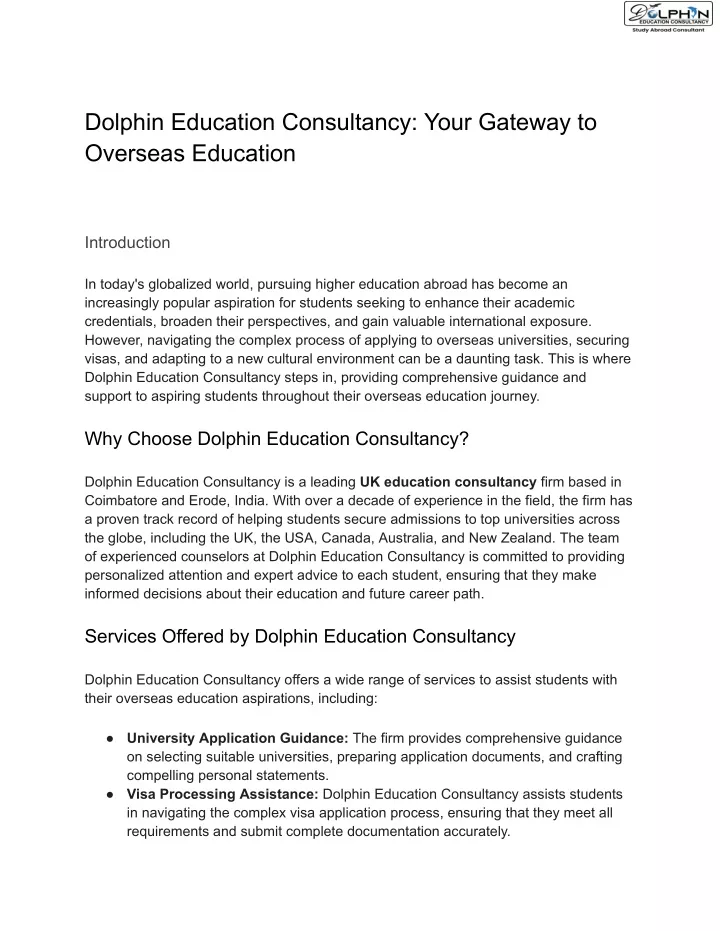 dolphin education consultancy your gateway