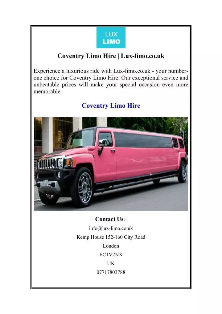 coventry limo hire lux limo co uk