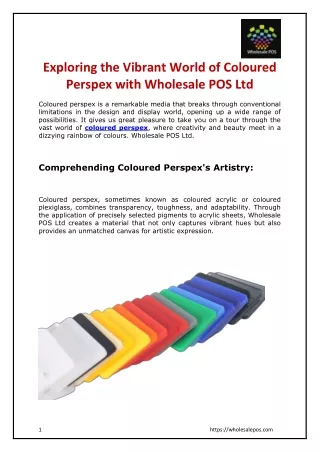 Exploring the Vibrant World of Coloured Perspex with Wholesale POS Ltd
