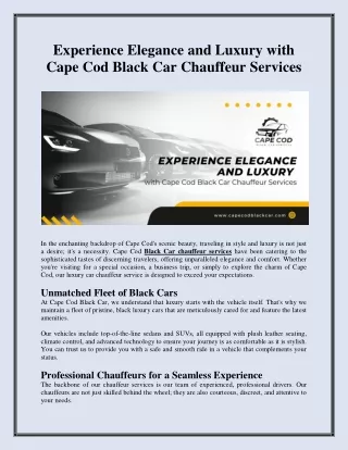 Experience Elegance and Luxury with Cape Cod Black Car Chauffeur Services