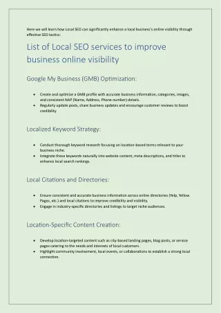 How local SEO can help businesses improve their online visibility through SEO Tactics