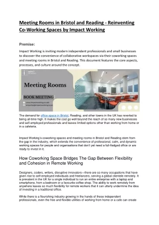 Meeting Rooms in Bristol and Reading - Reinventing Co-Working Spaces by Impact Working