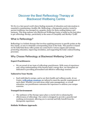 Reflexology Therapy at Blackwood Wellbeing Centre