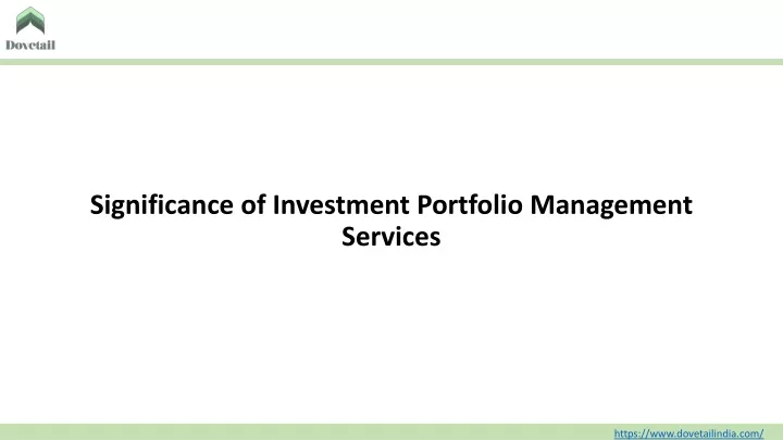 significance of investment portfolio management services