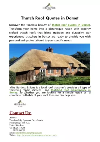 Thatch Roof Quotes in Dorset
