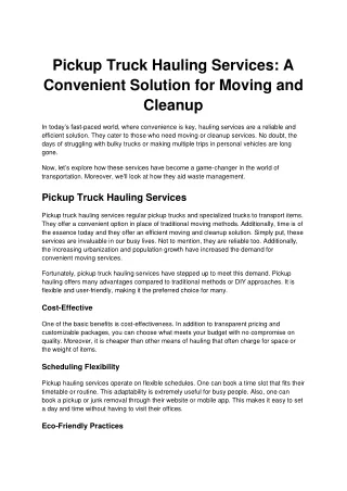 pickup truck hauling services a convenient