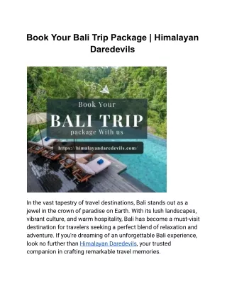 Book Your Bali Trip Package | Himalayan Daredevils