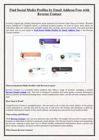 Find Social Media Profiles by Email Address Free with Reverse Contact