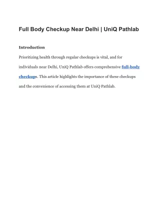 full body checkup near delhi uniq pathlab