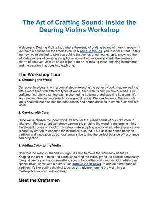 The Art of Crafting Sound Inside the Dearing Violins Workshop