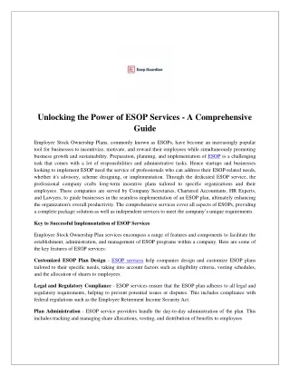 Unlocking the Power of ESOP Services - A Comprehensive Guide