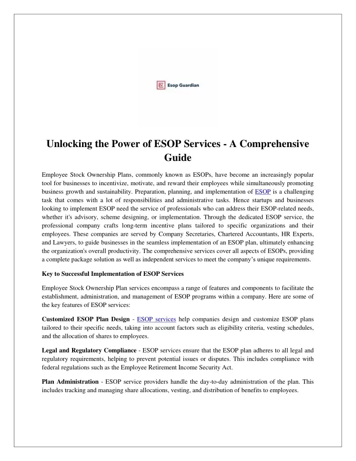 unlocking the power of esop services