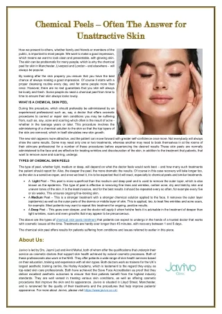 Chemical Peels – Often The Answer for Unattractive Skin
