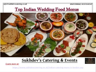 Top Indian Wedding Food Menus