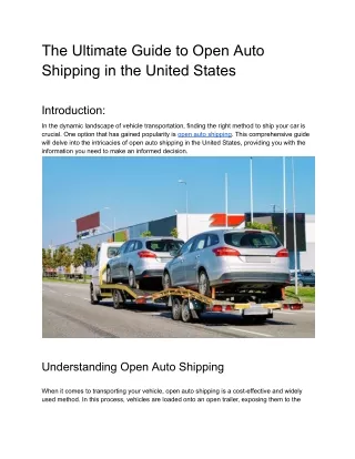 Discover Seamless Vehicle Transport with Open Auto Shipping