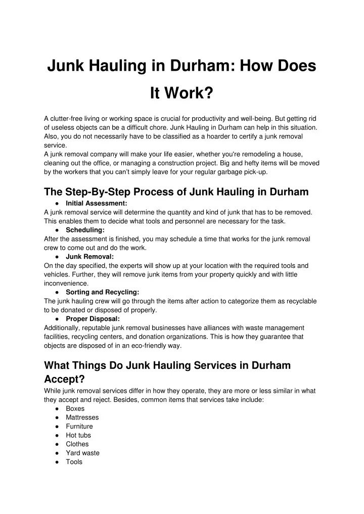 junk hauling in durham how does